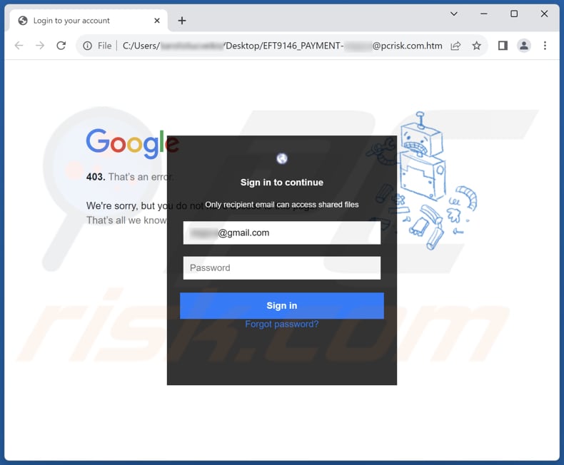 documents and funds have been credited email scam phishing page