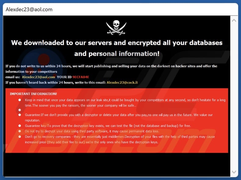 DOOK ransomware ransom note (pop-up)