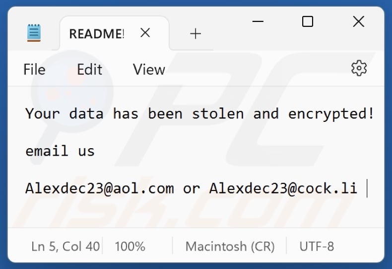 DOOK ransomware text file (README!.txt)