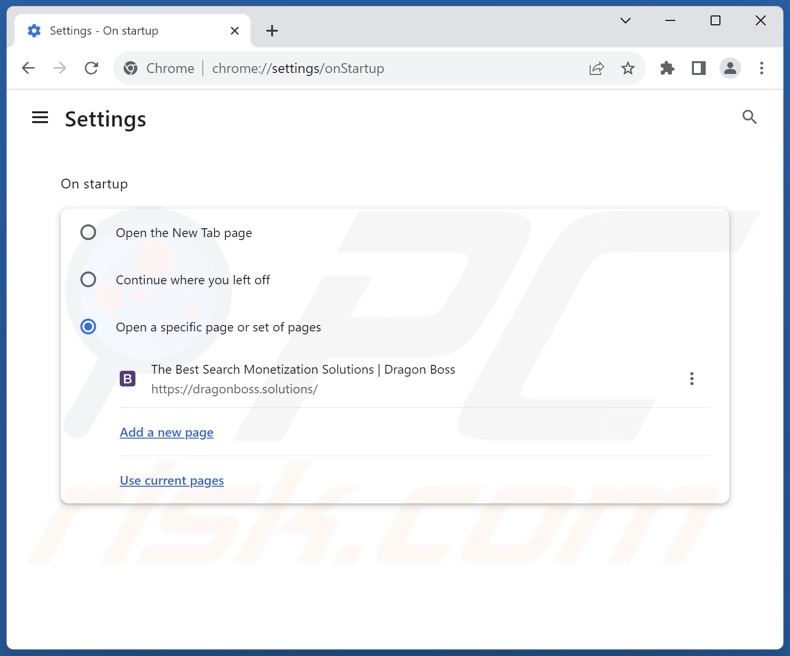 Removing dragonboss.solutions from Google Chrome homepage