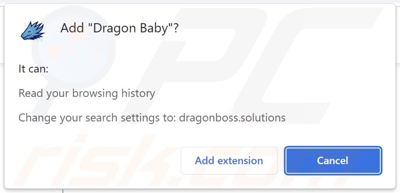 Dragon Baby browser hijacker asking for permissions