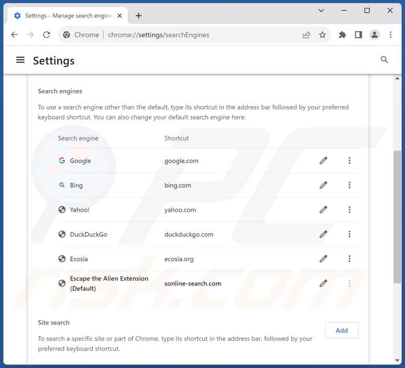 Removing sonline-search.com from Google Chrome default search engine
