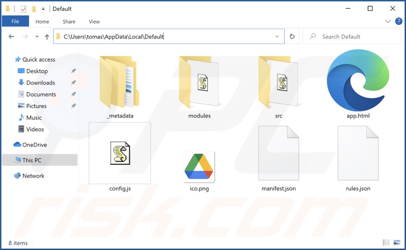 Fake Google Drive extension install folder (titled Default)