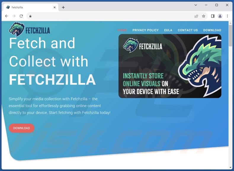 Website promoting Fetchzilla adware