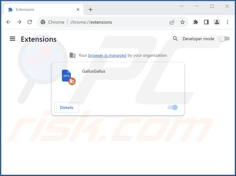 Removing GallusGallus unwanted app from Google Chrome step 2