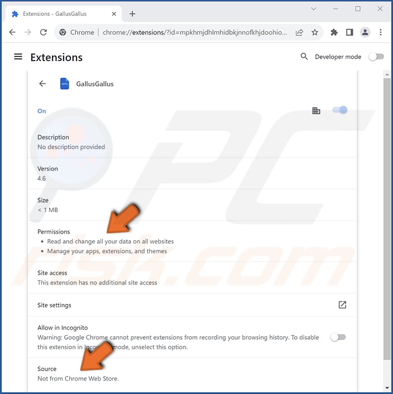 GallusGallus malicious extension description