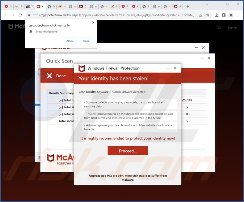 getpotectnow[.]click pop-up redirects