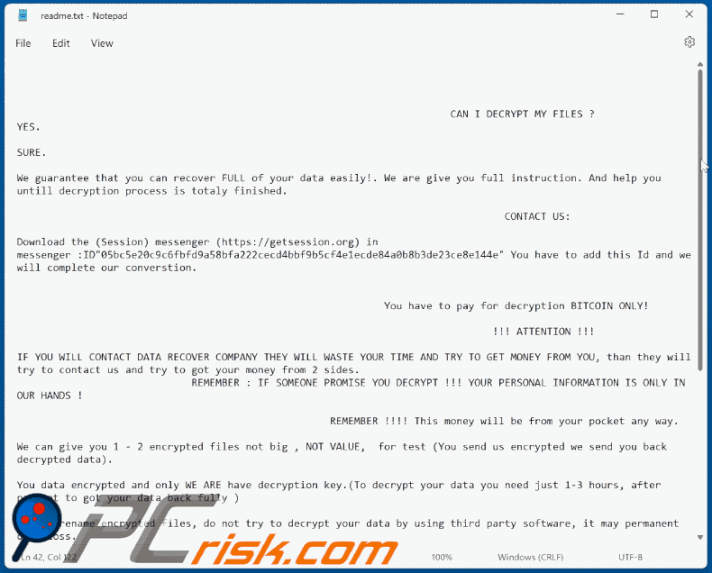 Grounding Conductor ransomware ransom note (readme.txt)
