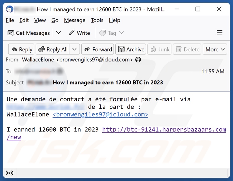 How I Earned Bitcoins email spam campaign