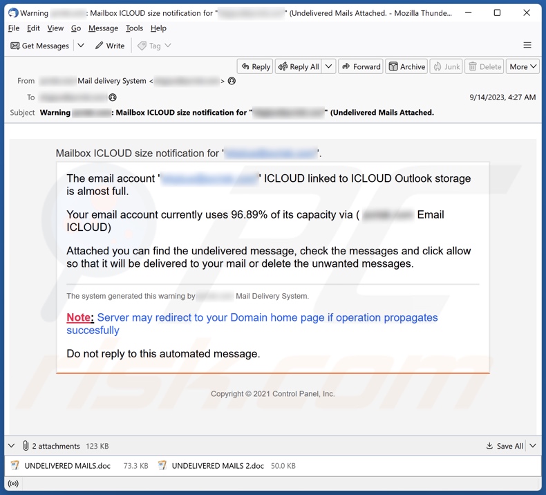 ICLOUD Outlook Storage malspam