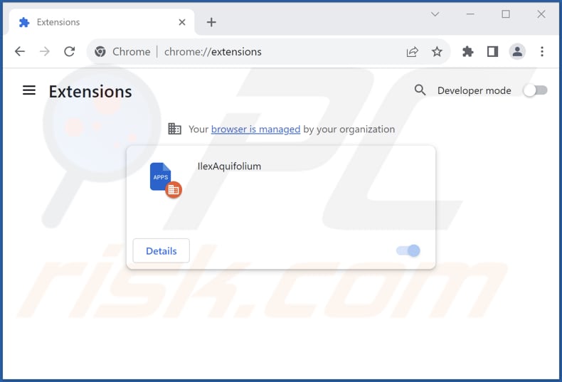 Removing IlexAquifolium malicious extension from Google Chrome step 2
