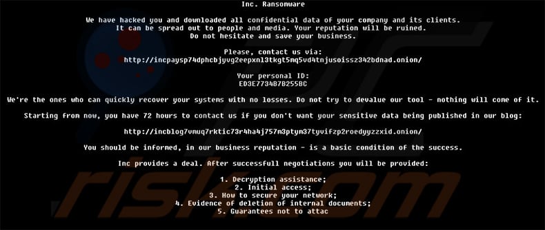 INC ransomware desktop wallpaper