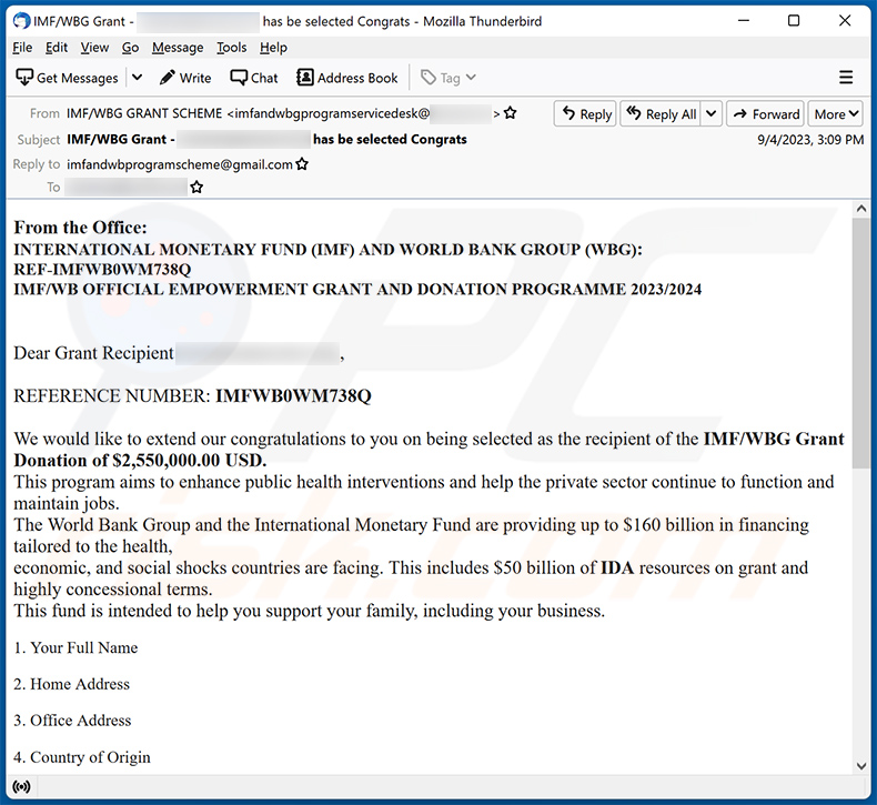 INTERNATIONAL MONETARY FUND (IMF) email scam (2023-09-05)