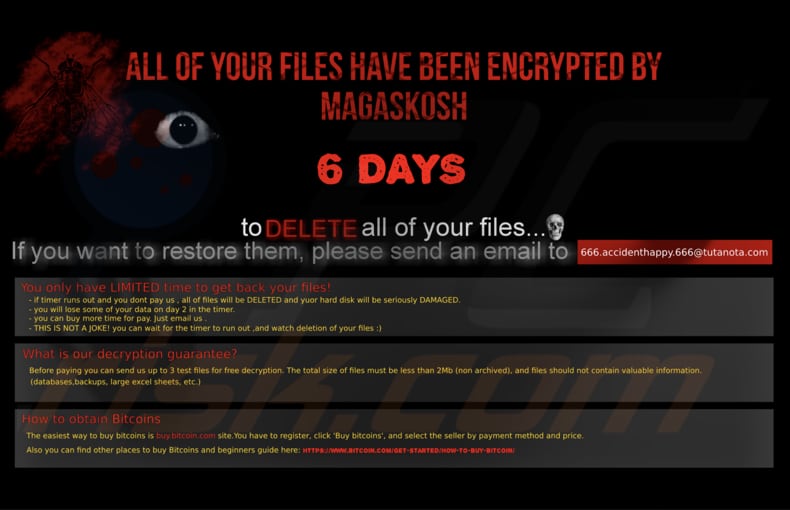 MAGASKOSH ransomware ransom note (locked screen)