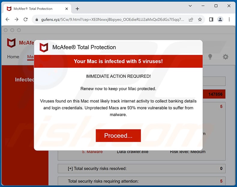 McAfee - Your Mac is infected with 5 viruses! pop-up scam (2023-09-07)