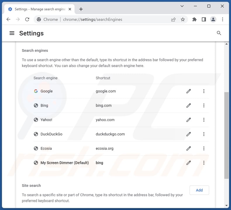 Changing Google Chrome default search engine