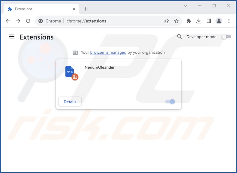 Removing NeriumOleander malicious extension from Google Chrome step 2
