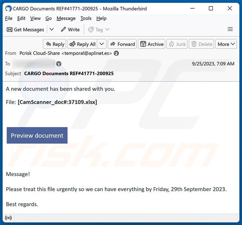 A new document has been shared with you email scam (2023-09-26)