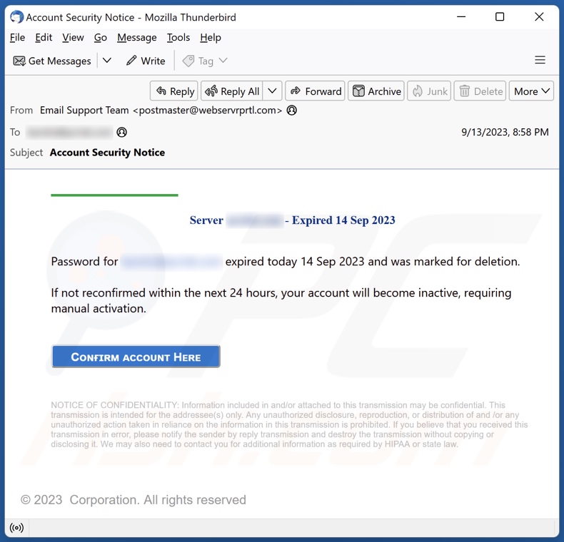 Password Marked For Deletion email spam campaign