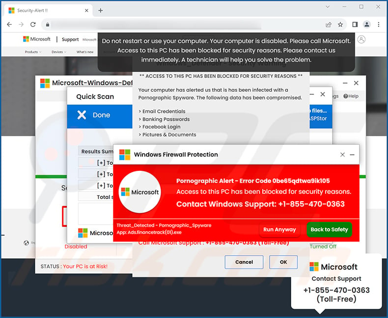 Pornographic Alert - Error Code 0be65qdtwa9ik105 pop-up scam