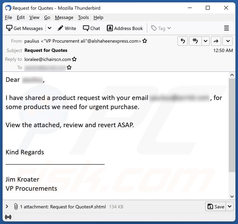 Product Request email spam campaign