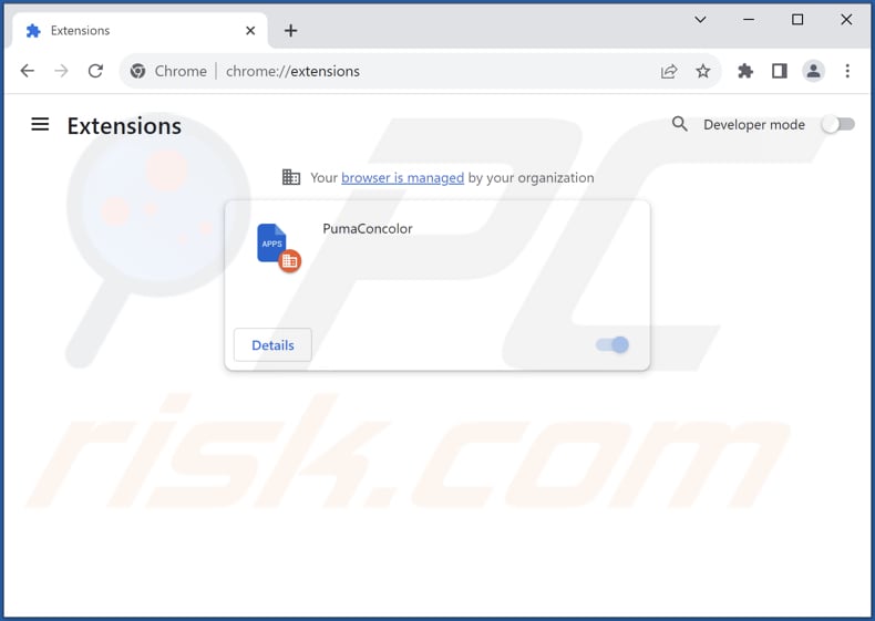 Removing PumaConcolor malicious extension from Google Chrome step 2