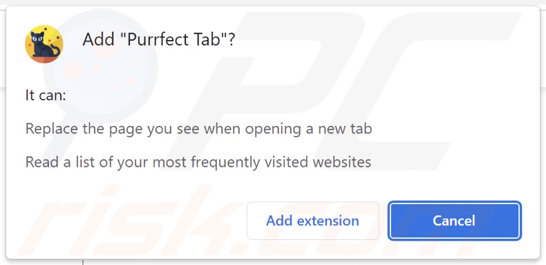 Purrfect Tab browser hijacker asking for permissions