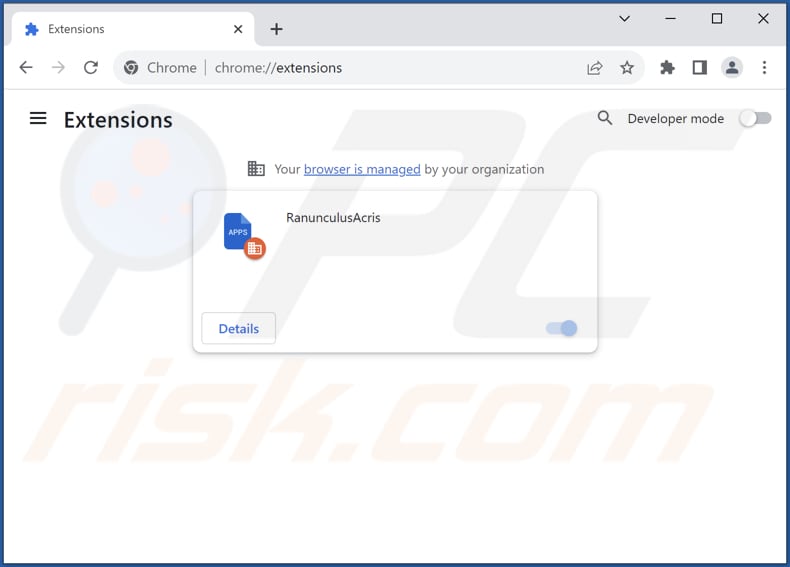 Removing RanunculusAcris malicious extension from Google Chrome step 2