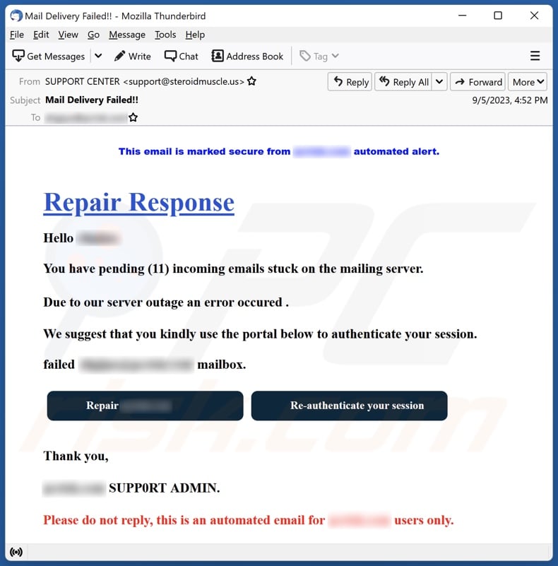 Repair Response email spam campaign