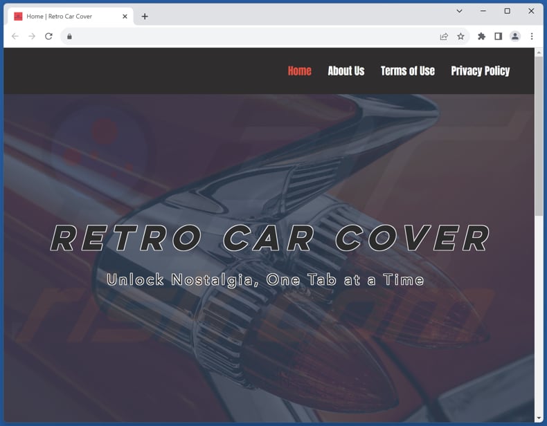 Website promoting Retro Car Cover browser hijacker (sample 1)