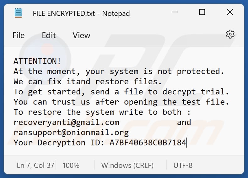 Rival ransomware text file (FILES ENCRYPTED.txt)