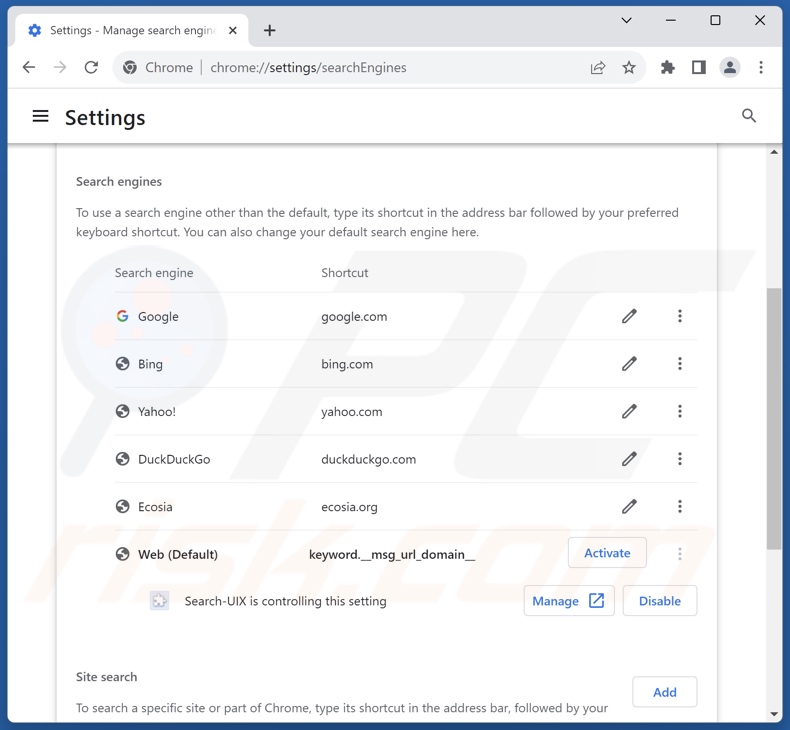 Changing Google Chrome default search engine