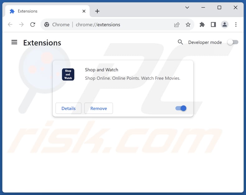 Removing Shop and Watch adware from Google Chrome step 2