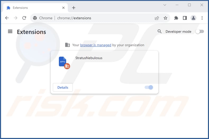 Removing StratusNebulosus malicious extension from Google Chrome step 2