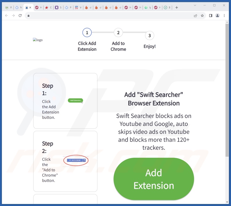Deceptive website used to promote Swift Searcher browser hijacker