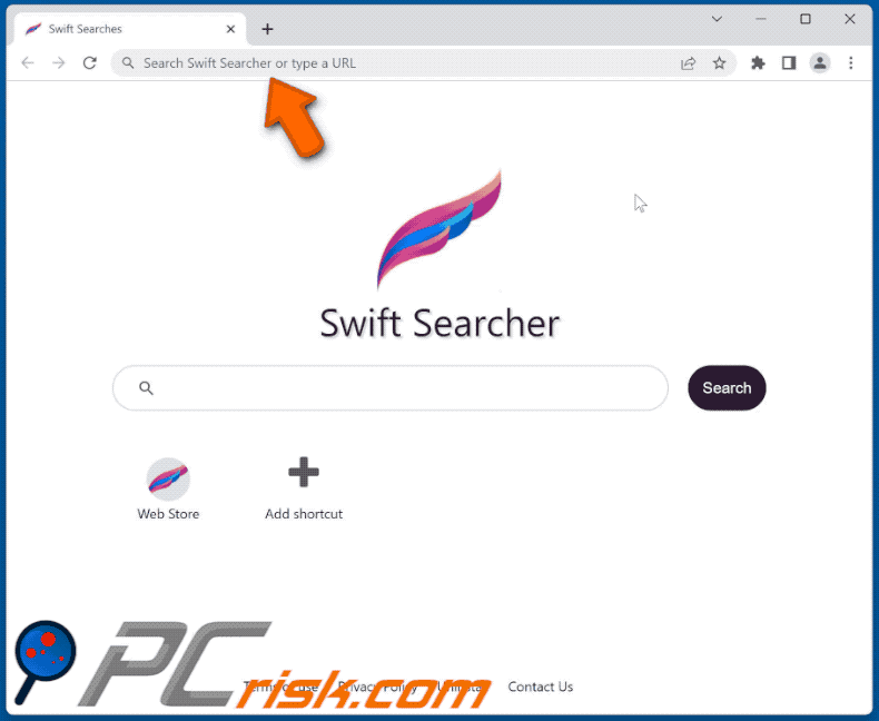 Swift Searcher browser hijacker redirecting to Bing (GIF)