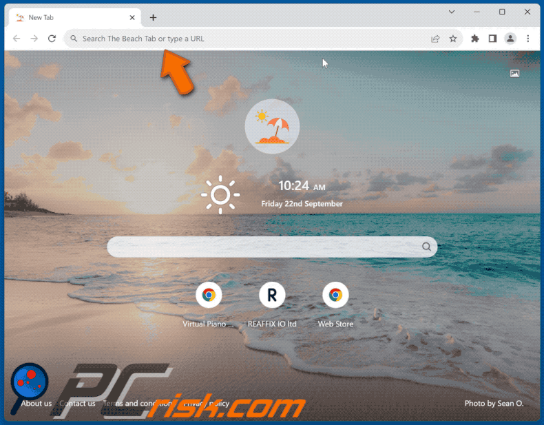 The Beach Tab browser hijacker redirecting to Bing (GIF)