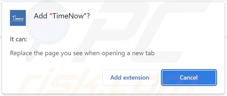 TimeNow browser hijacker asking for permissions