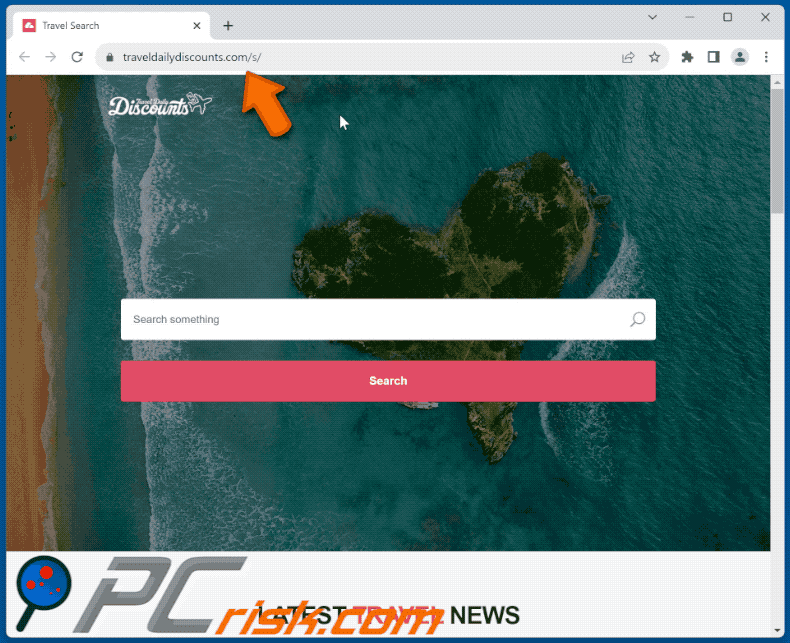 Travel Tab browser hijacker redirecting to Bing (GIF)