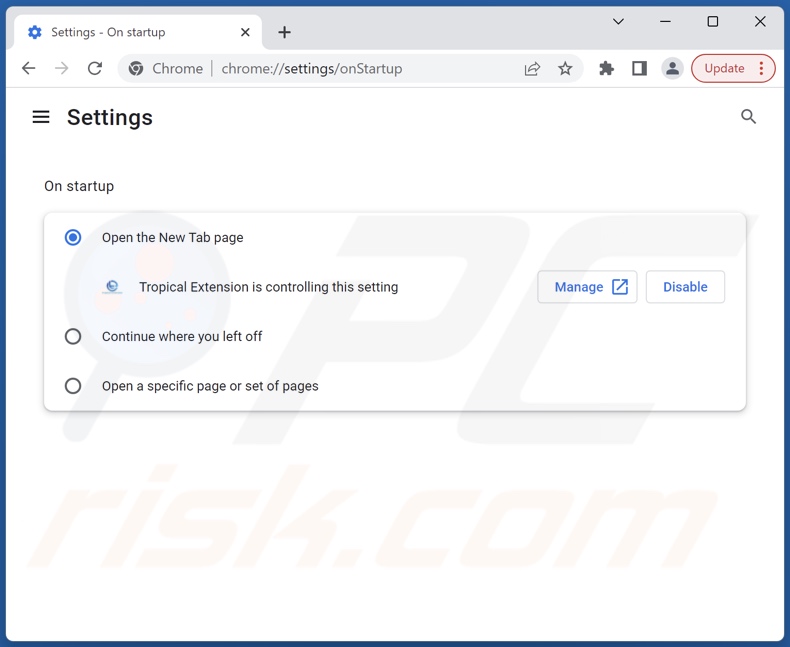Removing tropicalextension.com from Google Chrome homepage