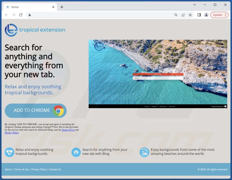 Website used to promote Tropical Extension browser hijacker