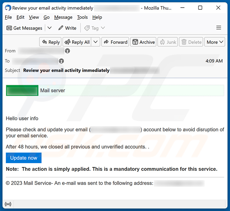 Update Your Email Account scam (2023-09-13)