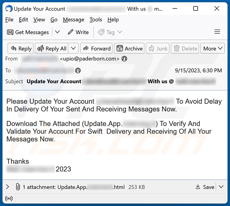 Update Your Email Account scam email (2023-09-20)