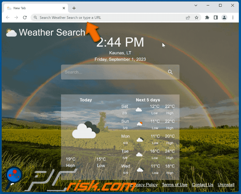 Weather Search browser hijacker redirecting to Bing (GIF)