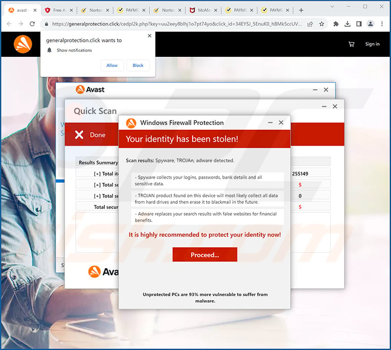 Avast - Your Identity Has Been Stolen! pop-up scam