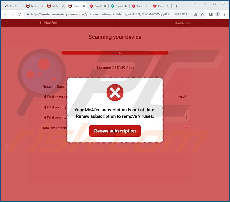 Your McAfee Subscription Is Out Of Date pop-up scam (2023-09-26)