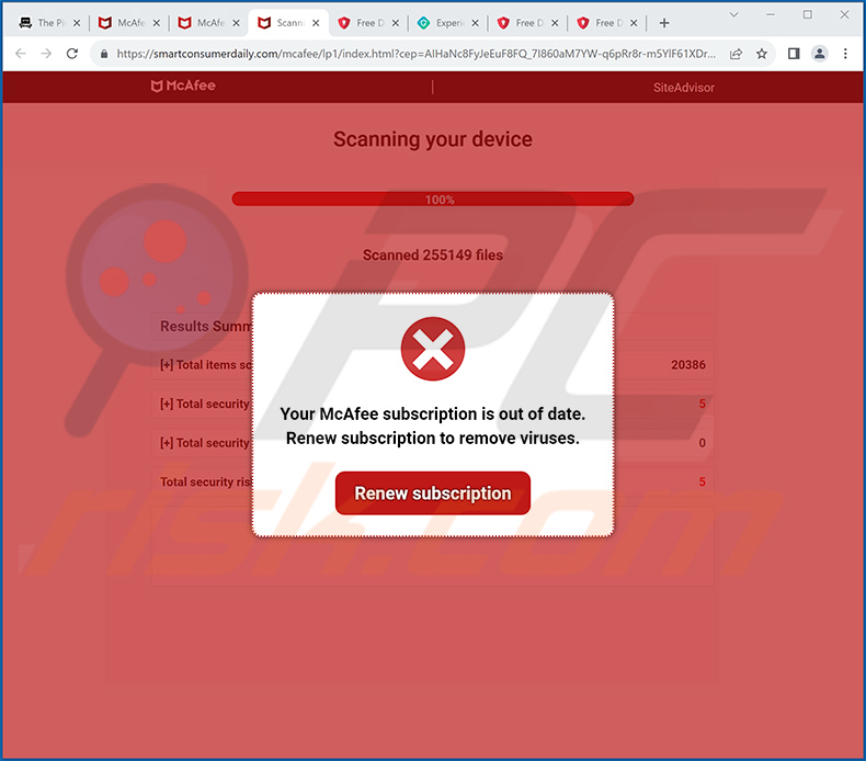 Your McAfee Subscription Is Out Of Date pop-up scam (2023-09-26)
