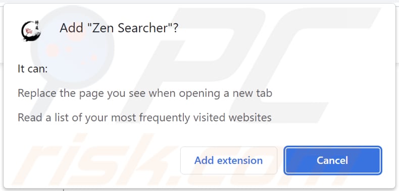 Zen Searcher browser hijacker asking for permissions