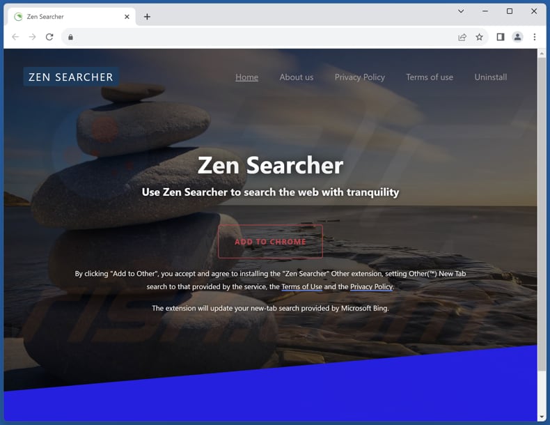Website used to promote Zen Searcher browser hijacker