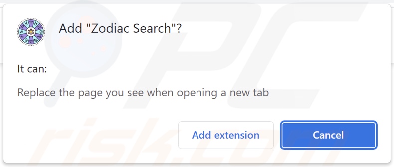 Zodiac Search browser hijacker asking for permissions